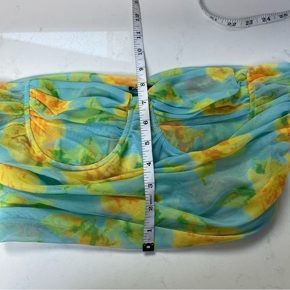 ZARA - TULLE MESH CORSET FLORAL CROPPED TOP green yellow blue neon Sz Large - Picture 12 of 12